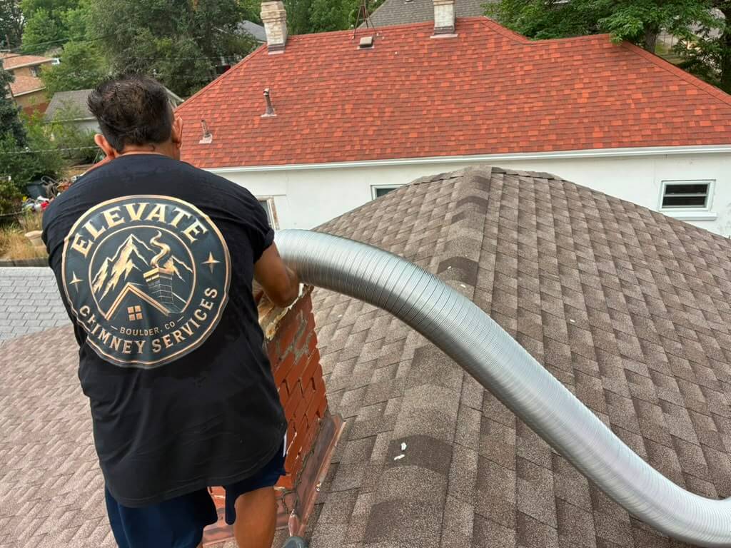 Two brick chimneys relined and capped in one Boulder day